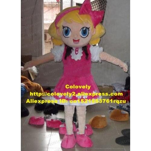 Elegant Cuticolor Young Girl Lassock Maid Maiden Virgin Mascot Costume Cartoon Character Mascotte Yellow Hair Pink Skirt ZZ1018
