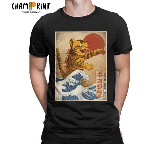 Cat Catzilla Monsters Kitten T Shirts for Men Pure Cotton Casual T-Shirts Crewneck Vintage Tee Shirt Short Sleeve Tops Unique