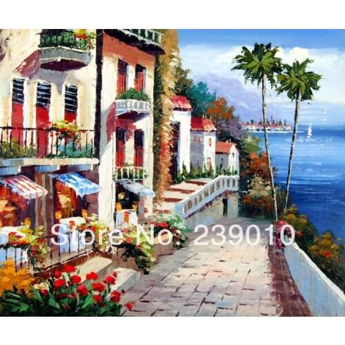 Free shipping Greek landscape oil painting printed on canvas Mediterranean style canvas print Oil Painting E-191