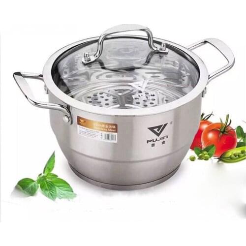 Stainless Steel Pot Small Steamer Double Thickening Cooking Dual-use Pot One or Two Layer Soup Pot Stew Pot Steamer Pot Bamboo