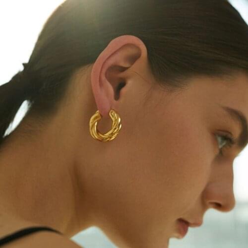 Classic Chunky Thick Twist Hoop Earrings Gold Color Circle For Women Jewelry French Style Fashion Earrings