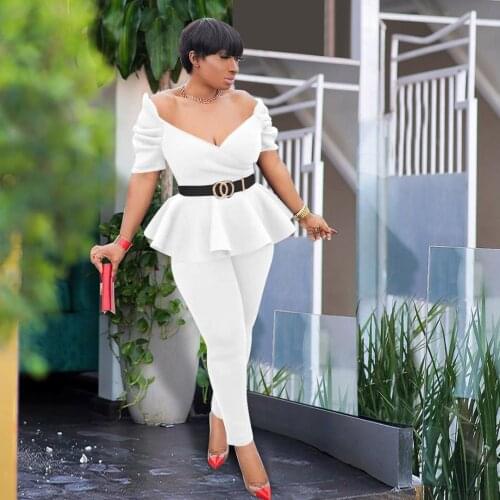 Summer Fashion Womens Clothing Solid Color Deep V Lotus Leaf Air Layer Business Wear Uniform Casual Suit Women