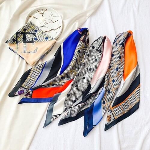 70cm Small Square Scarf Silk Scarf Female 2021 Summer New Style Plaid Printing Scarf Professional Bib Scarf