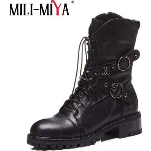 MILI-MIYA New Arrive Momen Genuine Leather Punk Boots High-Top Fashion Martin Metal decorate casual platform ankle boots