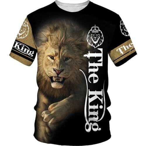 Ferocious lion Animal 3D Printing Men T-Shirts Summer New O Neck Short Sleeve Style Male Clothes Fashion Casual Three-way Tops