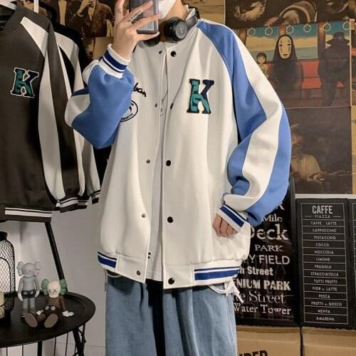 Mens Oversized Baseball Jackets, Long Sleeve Color Block Letter Embroidery Jackets