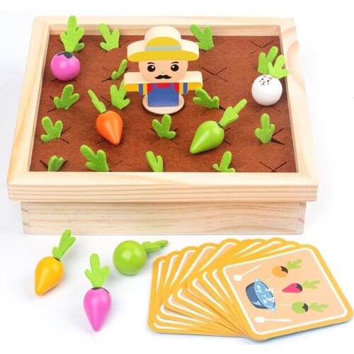 2021 New Pulling Carrot Wooden Toy Set Children Montessori Education Drag Carrot Games Baby Shape Matching Size Cognition Toys