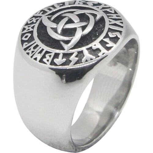 316L Stainless Steel Fadeless Rustless Jewelry Polishing Round Surface Vikings Style Ring For Gift