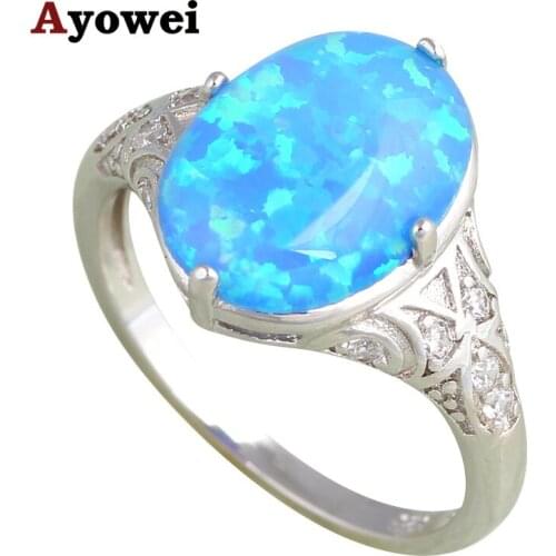 Oval design Wholesale & Retail Blue fire Opal Silver Stamped fashion jewelry Anniversary Rings USA size #6.5#7#8#8.5#9 OR688A