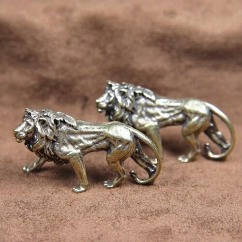 Retro Brass Majestic Lion King Miniature Figurine Desktop Decoration Vintage Metal Mini Animal Statue Home Decor Ornament Crafts