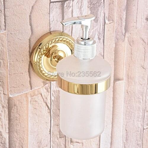 Luxury Gold Color Brass Accessories Wall Mounted Ceramic Soap Dispenser Kitchen Sink Bath Liquid Pump Lba585