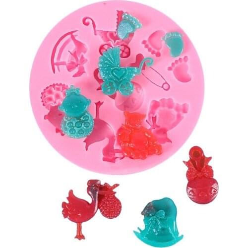 DIY Epoxy Resin Epoxy Silicone Mold Cartoon Baby Carriage Foot Bottle Lollipop Letter Fondant Cake Decoration Silicone Mold