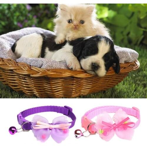 Stylish Pet Collar Bow-knot Decor Adjustable Exquisite Comfortable Neck Small Pet Kitten Puppy Collar With Bell for Daily Wear