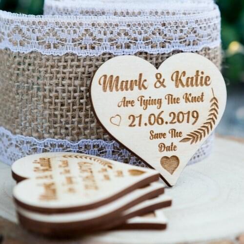 Rustic wedding favors gift Magnet, Custom engraved heart Save The Date invitation, Name wood fridge magnets, Wedding souvenirs