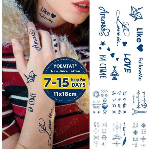 Juice Ink Tattoos Body Art Lasting Waterproof Temporary Tattoo Sticker English Love Text Tatoo Arm Fake Cute Little Tatto Women