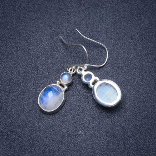 Natural Rainbow Moonstone Handmade Unique 925 Sterling Silver Earrings 1.5" Y0197