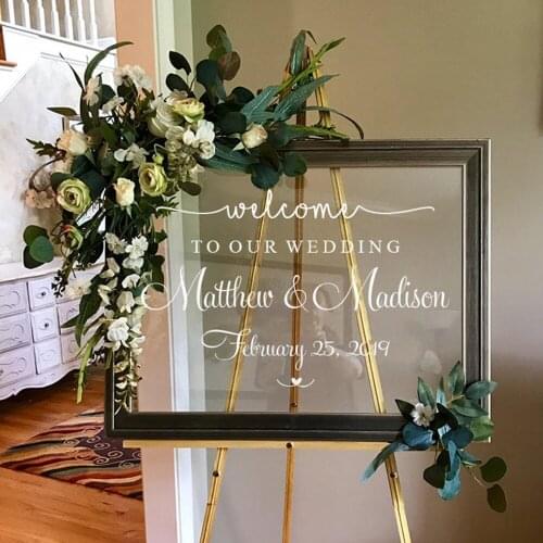 Wedding Welcome Decal Personalized Couples Names and Dates Mirror Stickers Bridal Shower Heart Wedding Mirror Vinyl Decals A415