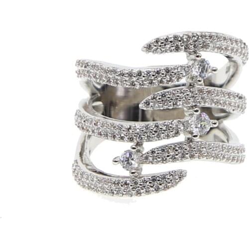 Unique Shaped White Gold Color CZ Full Paved Cocktail Rings for Womens Fashion jewellery Party Rings elegant ring