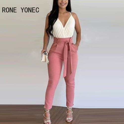 Women Solid Color Sleeveless Tank Top With Lace-up Pants Commute Suit Sets Summer Vacation Suit