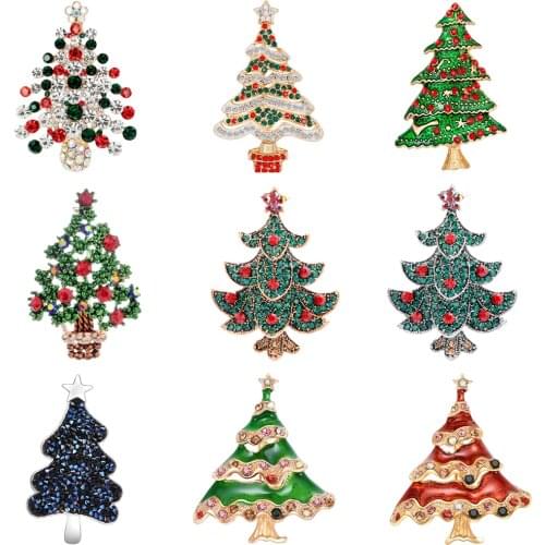 1 pcs Crystal Christmas Tree Brooches Gift for the New Year Full Colorfull Rhinestones Scarf Clip Christmas Brooch Pins