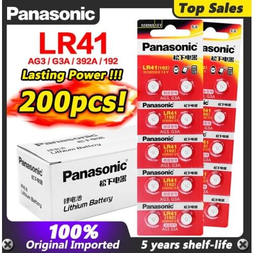 200pcs/lot 100% Original Panasonic LR41 Button Cell Battery SR41 AG3 G3A L736 192 392A Zn/MnO2 1.5V Lithium Coin Batteries LR 41