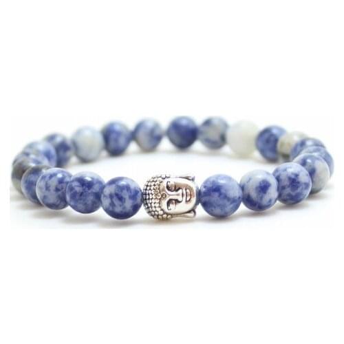 8mm Natural Stone Charm Bracelets For Women and Men Bracelets Bangles Alloy Buddha beads pendant for gift jewelry