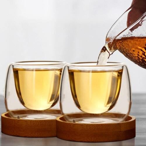 80ML Double Clear Tea Cup with Tray Heat-resistant Small Glass Cups for Wine Coffee Tea