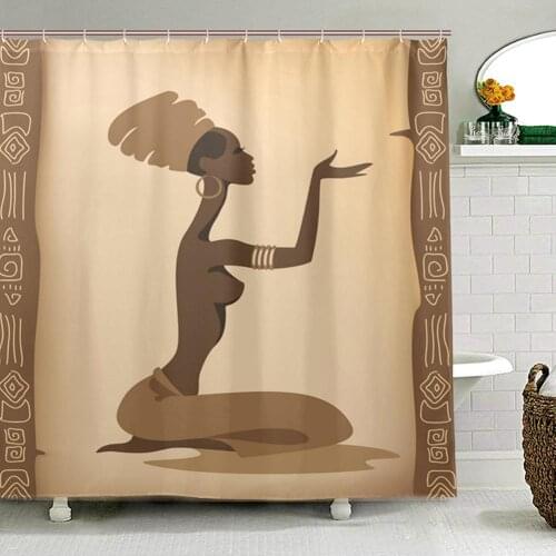 African Women Print Shower Curtain Bathroom Curtains Anti Mildew Waterproof Shower Curtain Bathroom Hanging Curtains with Hooks