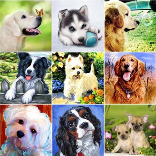 DIY 5D Diamond Painting Dog Animal Pattern Diamond Embroidery Cross Stitch Kits Handmade Full Round Rhinestone Mosaic Decor Art