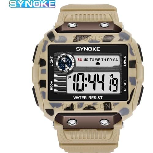 SYNOKE Sport Watch Men 50M Waterproof 10-year Battery Digital Watch Men Led Light Stopwatch Wrist Watch Mens Reloj Hombre 9801