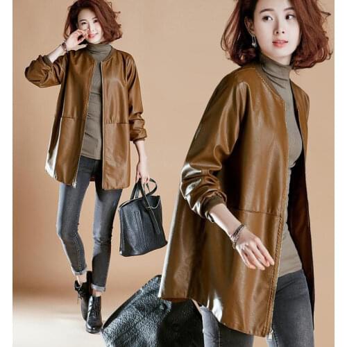 6XL Spring Autumn Leather Jacket Women Loose Long Sleeve Plus Size PU Leather Coat Female Casual Windbreaker Outerwear aq1078
