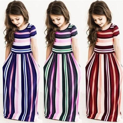 Kids Dresses For Girls Toddler Baby Girls Striped Beach Strap Clothes Long Dress Bohemian Children Party Beachwear Dress Outfits