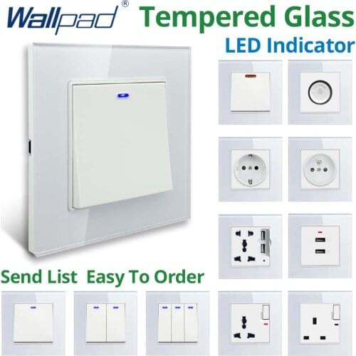 Wallpad Switch and Socket Set Wall Switch Luxury White Crystal Tempered Glass Panel 86*86mm AC110-250V