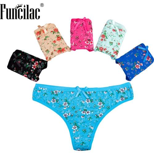 FUNCILAC Underwear Women Thongs and G Strings Sexy Cotton Low Rise Seamless Panties Floral Print Lingerie Briefs 5 pcs/Lot