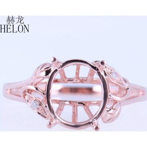 HELON 8X9mm Oval Cut Solid 14k Rose Gold Natural Diamonds Engagement Wedding Semi Mount Ring Setting Women Fine Jewelry