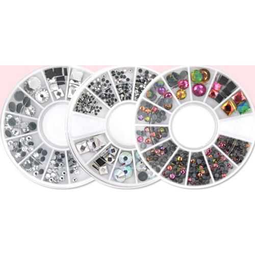 Box DIY Nail Art AB Nail Rhinestones Square Shape Round Multi-size Circle Stickers Decoration Different color 3D White SIMINAIL