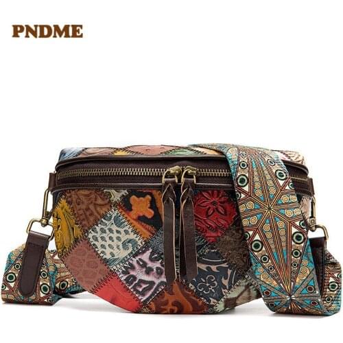 Fashion genuine leather stitching ladies shoulder bag casual retro handmade designer natural real cowhide womens messenger bag