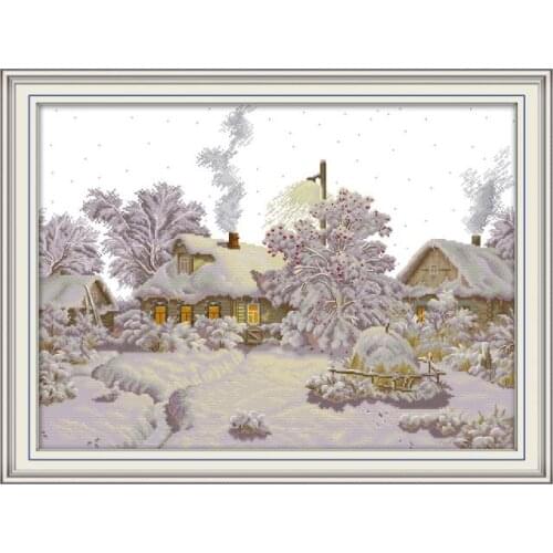 Joy Sunday Winter Village Cross Stitch Landscape Embroidery Kit Aida Fabric Printed Canvas DMC Crossstitch Thread DIY Needlework