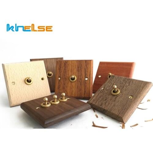 Wall Light Switch Retro Hand Made Switch 10A 110V-250V Maple/Walnut Wood Panel Brass Lever 1 GANG/ 2 GANG Wall Switch Socket