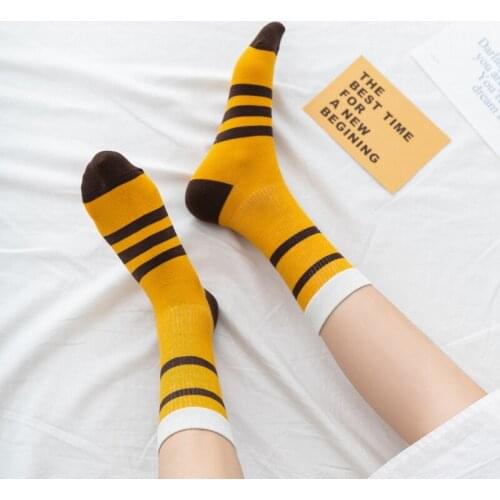 New spring and Autumn socks striped sport socks females cotton socks top two bars female middle tube cotton socks YZ-S-ZZ-0040