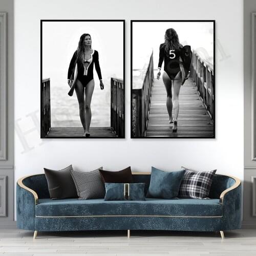 Gisele Bundchen Print, Giselle Bundchen Sexy Lady Poster, Gisele Surfboard Print, Surfboard Poster, Beach Boardwalk Print