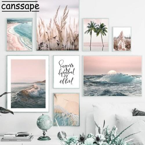 Ocean Landscape Painting Beach Poster Palm Tree Canvas Art Print Plant Prints Scandinavian Wall Pictures Living Room Decoration