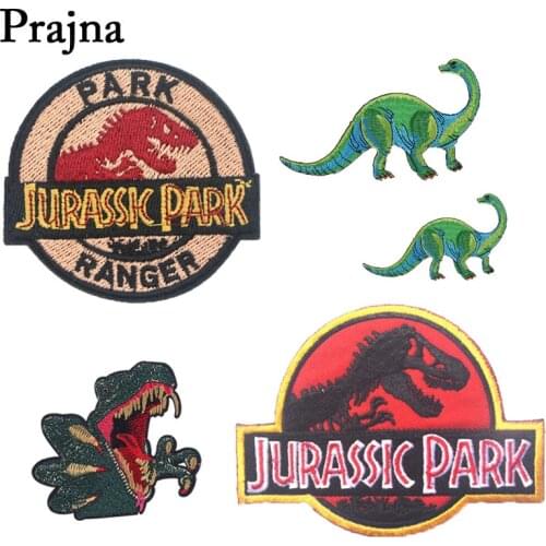 Prajna Jurassic Park Dinosaur Iron on Embroidered Patch For Clothes Jeans Sew On Clothing Diy Animal Applique Accessories E