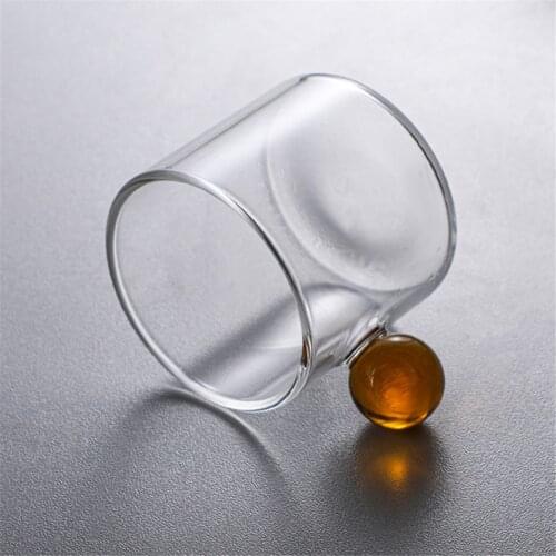 Clear Glass Cup Japanese Style Glass Cup With Wooden Ball Handle Tea Milk Latte Espresso Cappuccino Coffee Beverage Mug