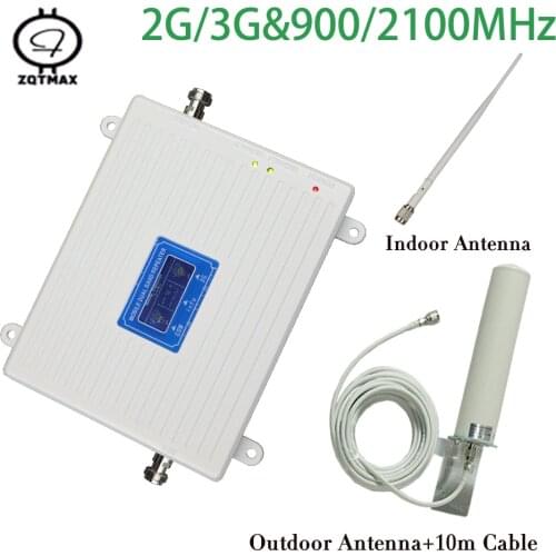 ZQTMAX GSM repeater 2g 3g mobille signal amplifier 900 2100 dual band signal booster UMTS 2100MHz GSM900 + antenna accessories