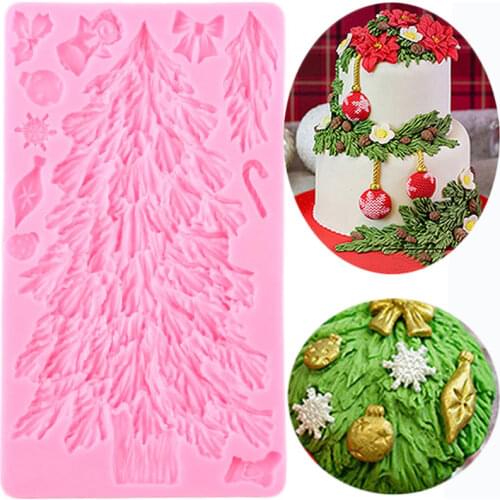 Christmas Tree Silicone Molds Cake Border Fondant Mould Cake Decorating Tools Chocolate Gumpaste Moulds Candy Polymer Clay Mold