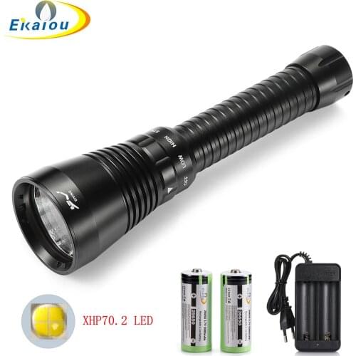 Super Bright Waterproof XHP70.2 Scuba Diving flashlight powerful underwater 100M Tactical Torch White / Yellow light dive Lamp