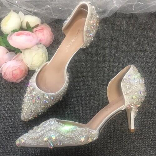 Bride Sandals Heels Luxury Design Sparkling Rhinestone Crystal Handmade Custom Wedding Shoes 9cm Banquet Party Ladies Pumps