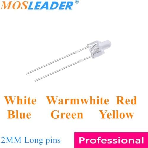 Mosleader DIP LED 2MM 1000PCS White Warmwhite Red Blue Green Yellow F2 Small Nipple led Loing pins Transparent
