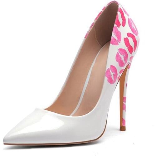 Ladies Graffiti High Heel Pointed Toe Shoes Lip Pattern Classic Luxury Brand Pumps 8cm 10cm 12cm Stiletto Wedding Shoes 34-45